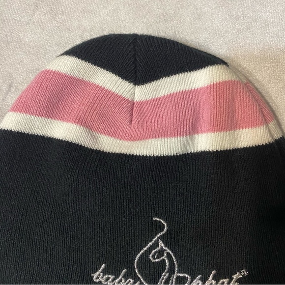 Baby Phat Black Pink White Knit Beanie Hat Women Logo Embroidered Streetwear Y2K - Picture 4 of 9